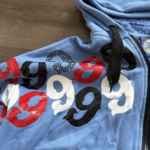 Gino Green Global Mens 3XL Hoodie Sweatshirt Zip Sweater Blue 9 Skater Y2K - Picture 3 of 10